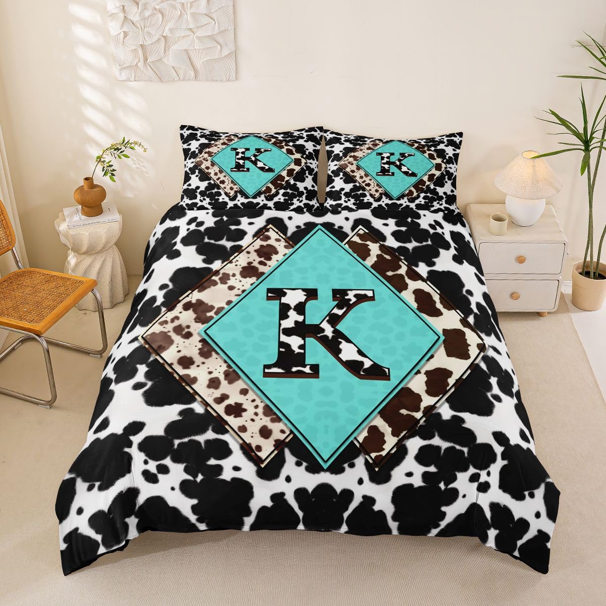 Housse de couette vache 240x260 cm avec taies d'oreiller imprimé western