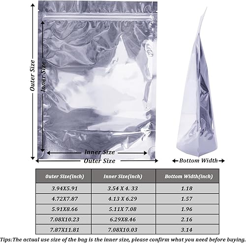 Miniatura 3 de Paquete de 100 bolsas de Mylar para almacenamiento de alimentos, papel de aluminio resellable, bolsa transparente de pie con ventana frontal de 5.91