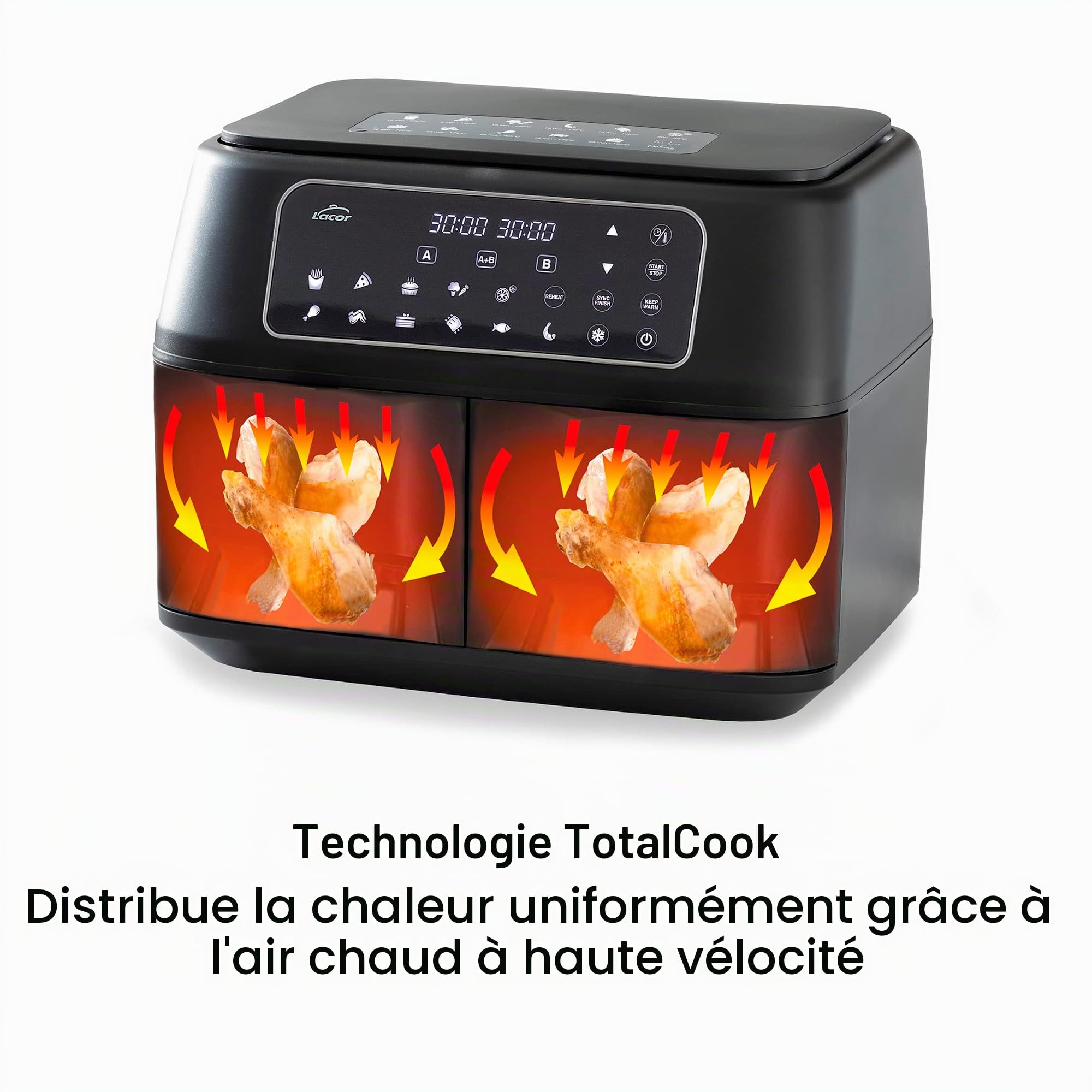 Lacor 69508 - Friteuse sans huile DuploAir, friteuse à air avec écran