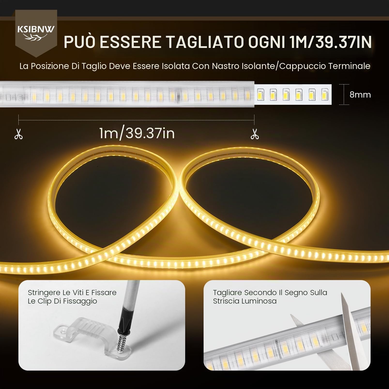 KSIBNW Striscia LED 220V Esterno Impermeabile IP65, 20M Strisce LED Bianco Freddo 6000K Luce Ultra Alta Luminosità 145LEDs/M Strip illuminazione per Decorazione Domestica Cucina Giardino, con Spina