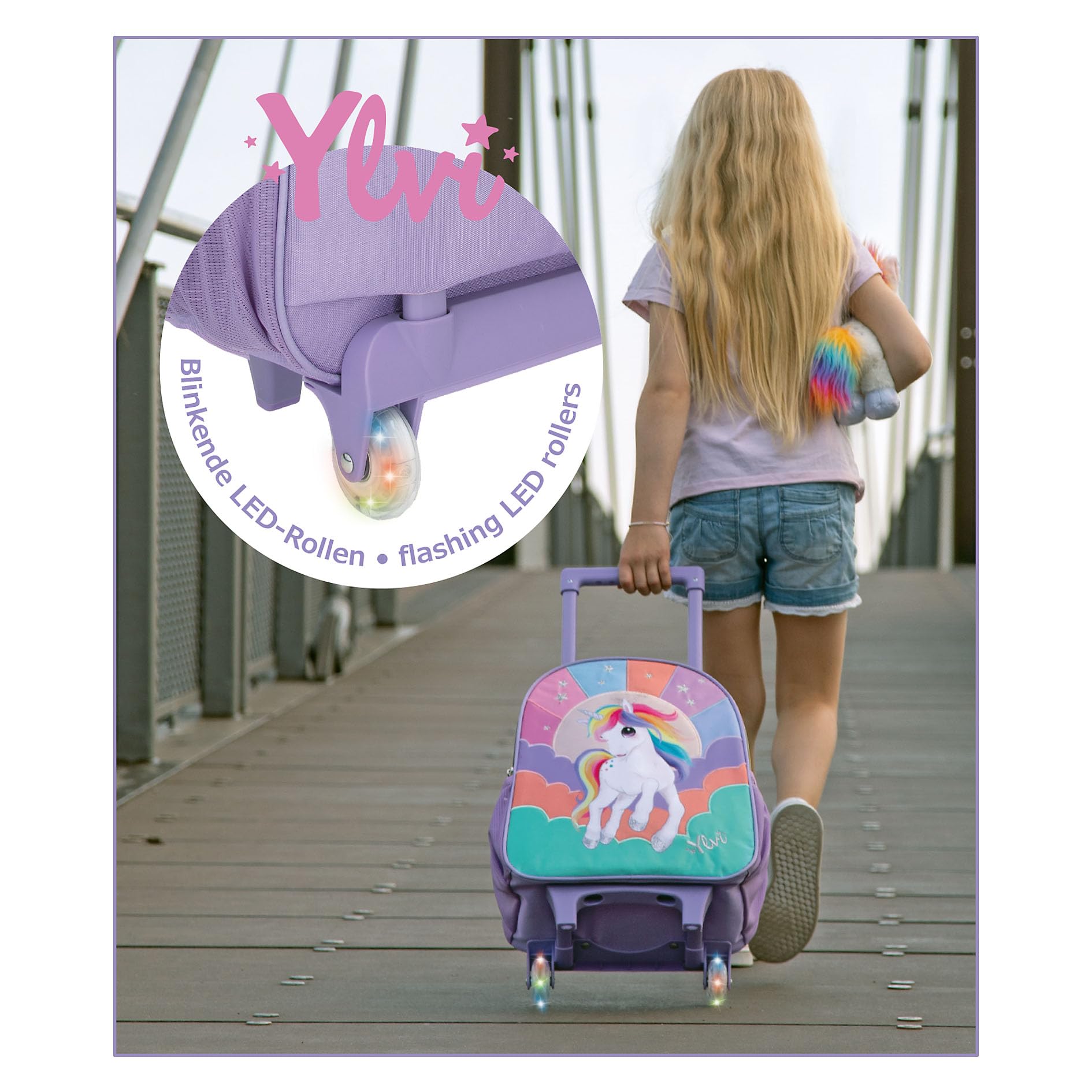 Depesche 12615 Ylvi - Trolley mit blinkenden LED Rollen, Kinderkoffer mit Teleskopgriff, ca. 38 x 30 x 16 cm