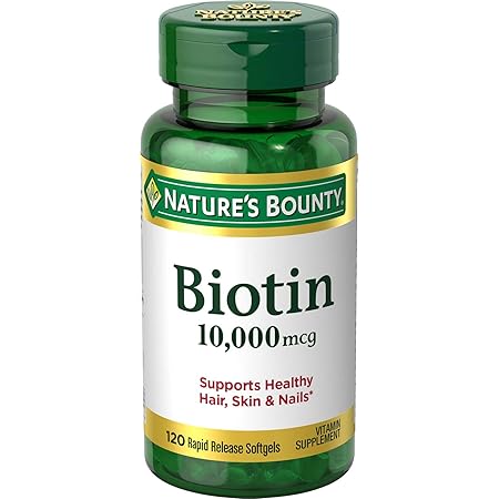 Biotin by Nature's Bounty, Vitamin Supplement, Supports Metabolism for Energy and Healthy Hair, Skin, and Nails, 10000 mcg, 120 Rapid Release Softgels