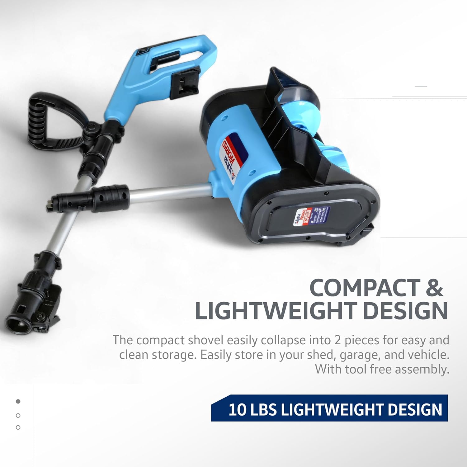 AlphaWorks Cordless Snow Shovel, 20V 2Ah DC Electric Snow Thrower - Removable Battery, Lightweight Design, 10"x5" Clearing Path, 25 ft Throwing Distance, 300 lbs/Min Capacity (2024)