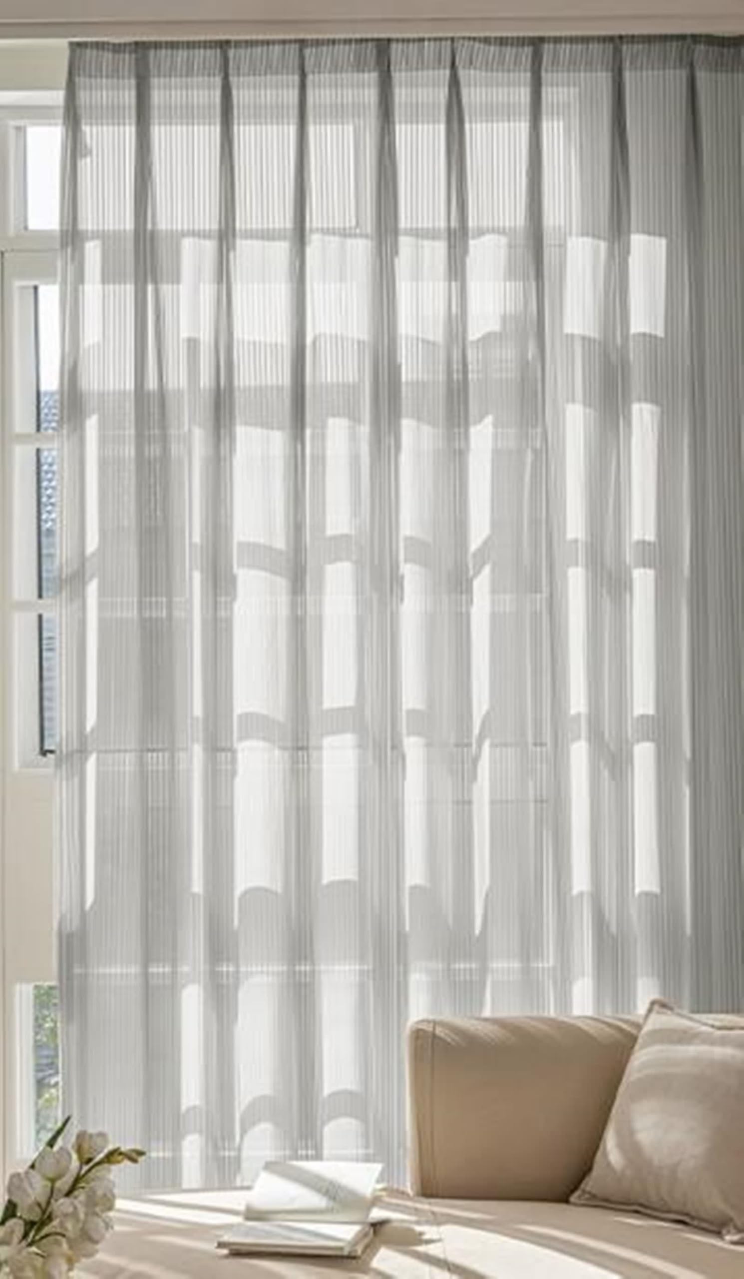Rideau Chambre Moderne Gris Clair, Rideau Salon Voilage Moderne Polyester Coton Couleur Unie Lot de 2 LxH 107x138cm