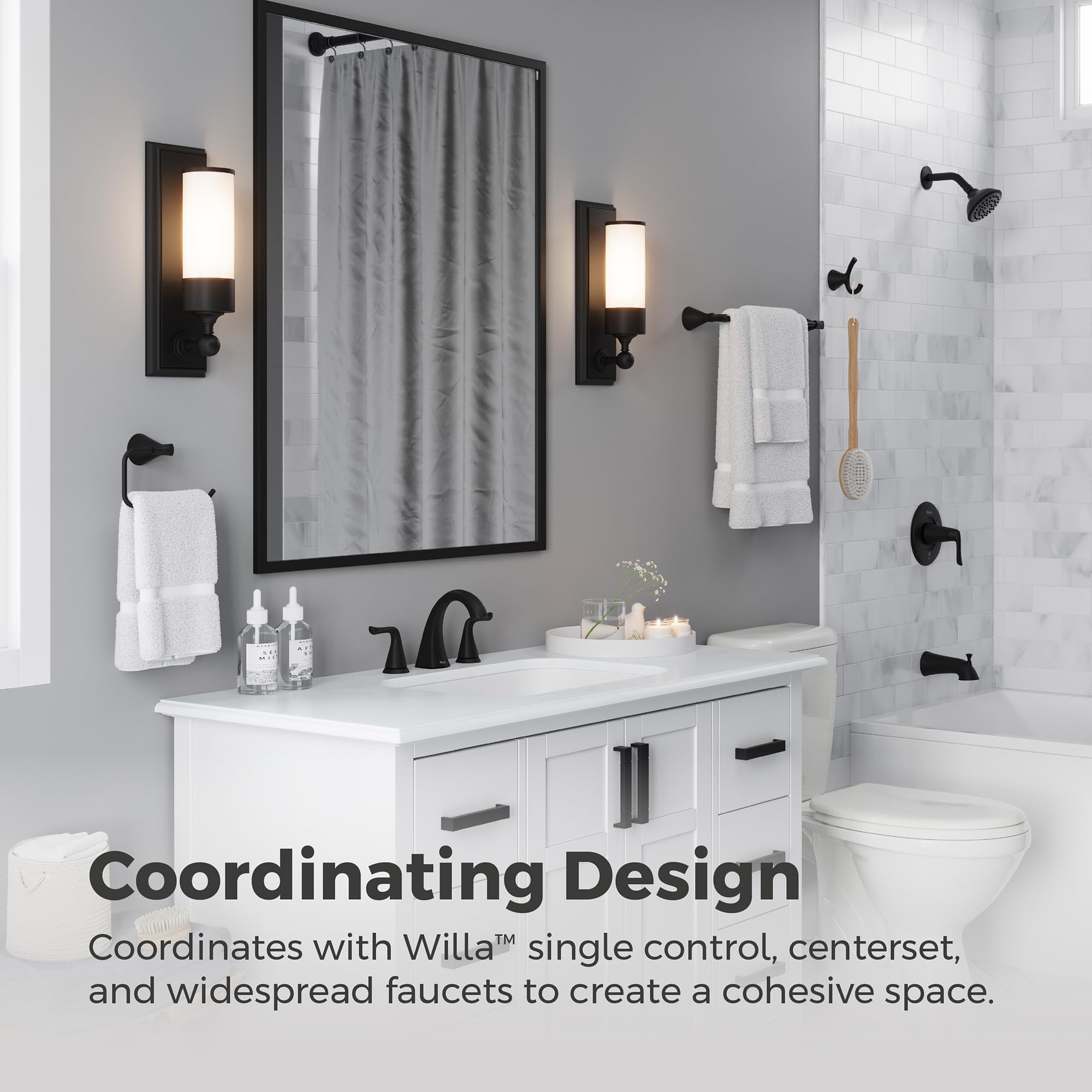 PFISTER Willa BTBWLL2B - Barra portasciugamani da bagno, 61 cm, montaggio a parete, avvitabile, finitura nera opaca