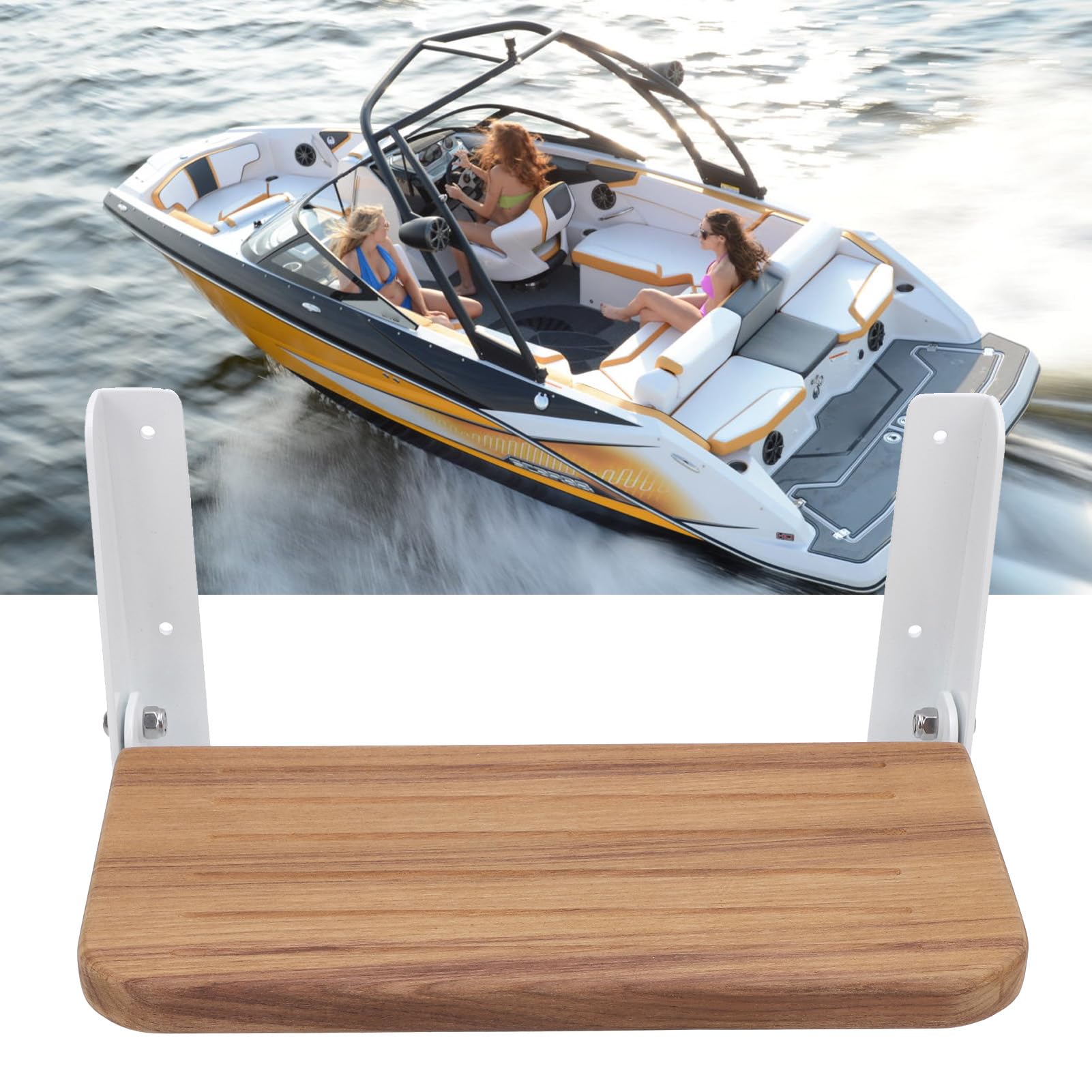 Ejoyous Taburete Plegable de Teca Marina con Aleación de Aluminio, Reposapiés Plegable para Timón de Barco, Ahorrador de Espacio