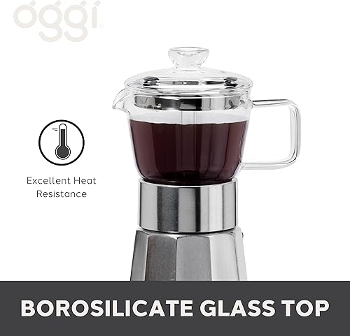 Miniatura 2 de Oggi Cafetera de café expreso para estufa, cafetera italiana de vidrio borosilicato de 4 tazas (4 onzas)
