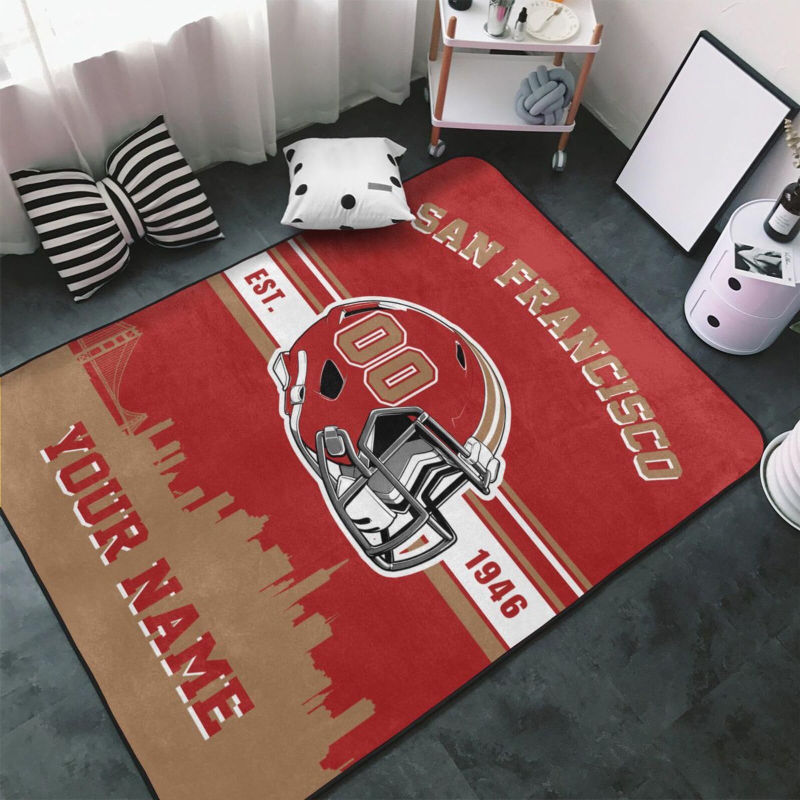 Custom San Francisco Rug Personalized Name and Number Area Rugs Customized Carpet for Living Room Bedroom Kitchen Office Home Decorative