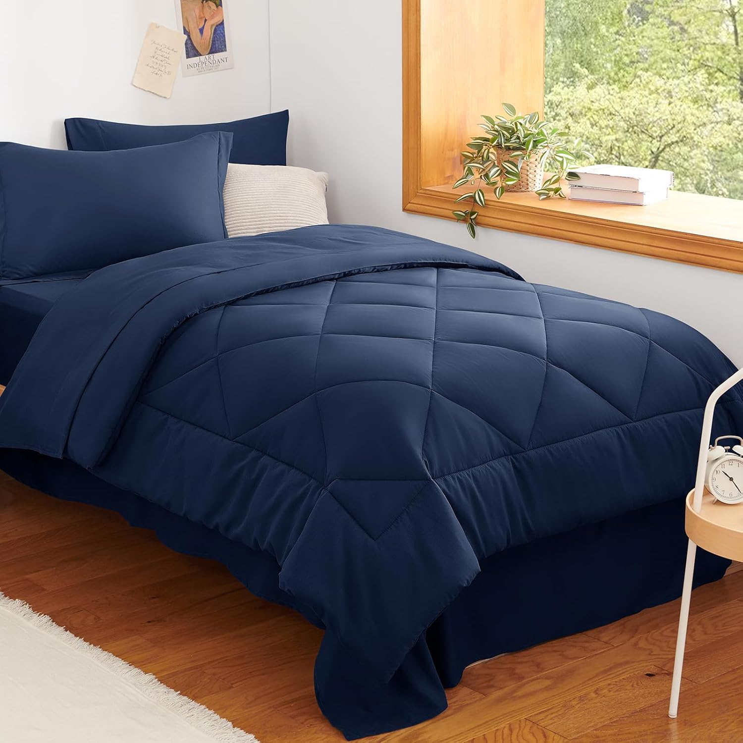 CozyLux Twin Comforter Set with Sheets Navy Blue - 5 Pieces Bed in a Bag Twin, All Season Bed Set for Girls and Boys, Bedding Set with Down Alternative Comforter, Sheets, Pillowcase & Sham