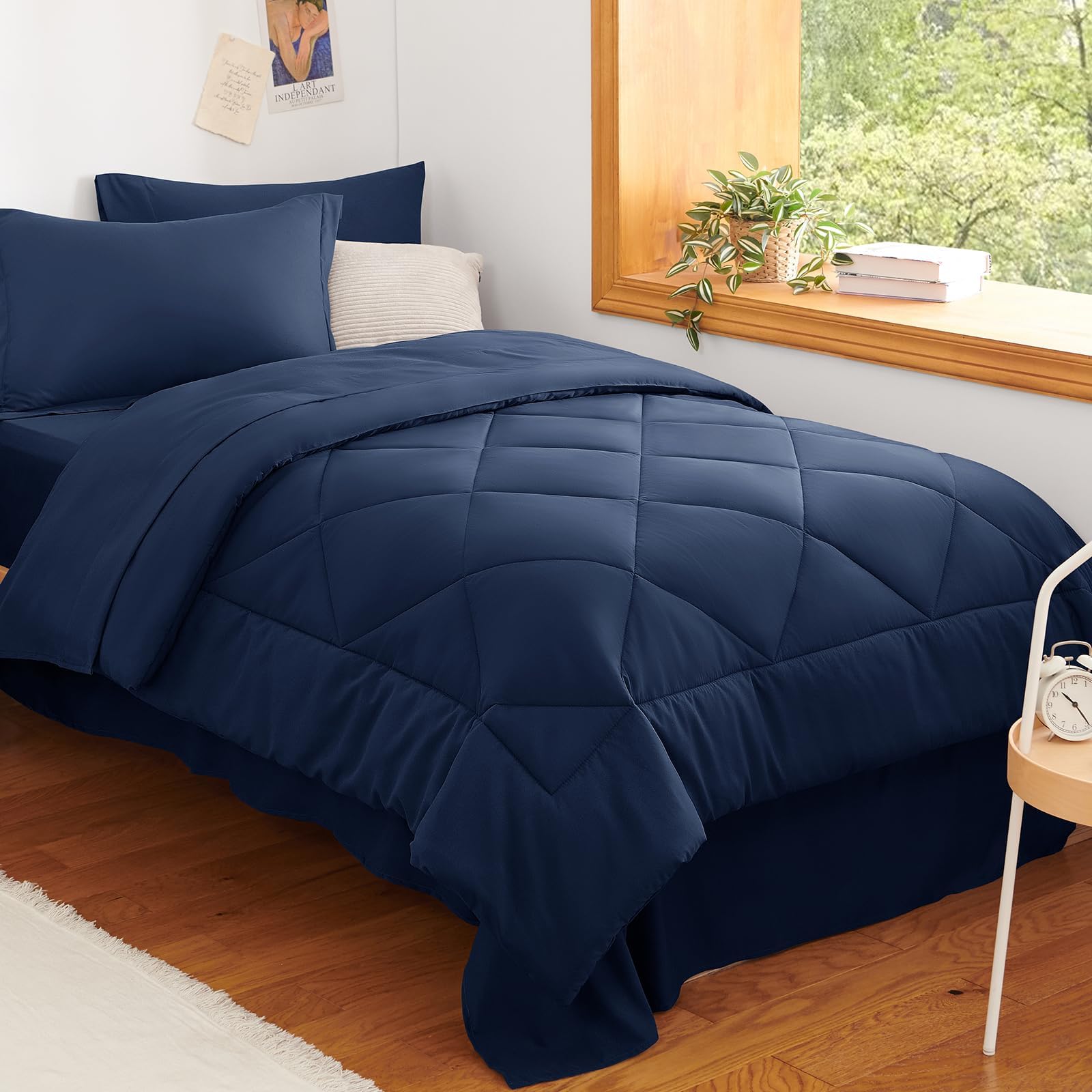 Twin XL Comforter Set Navy Blue - 5 Pieces Twin Extra Long Bed in a Bag for College Dorm, All Season Bedding Set for Girls and Boys, Soft Bed Set with Comforter, Sheets, Pillowcase & Sham