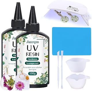 Anergoo UV Resin kit with Light 200g Crystal Clear&Low Odor,24W Uv Resin Light,Silicone Mat, Epoxy Resin Hard, Starter Kit for Jewelry