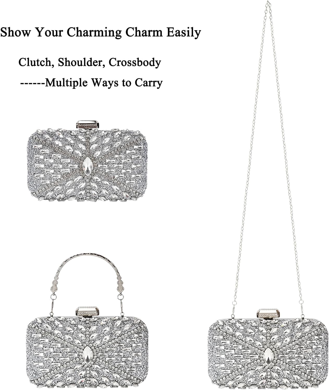 Womens Sparkly Rhinestone Crystal Glitter Clutch Purse Evening Handbag Shoulder Bag for Wedding Party Prom