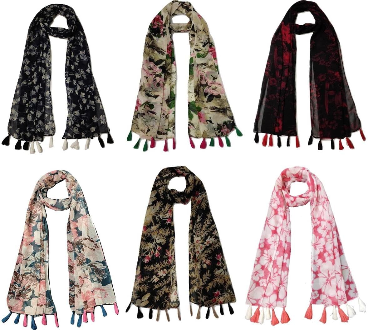 Women's Printed designer Chiffon stoles And Scarf Multicolored Pack of 6