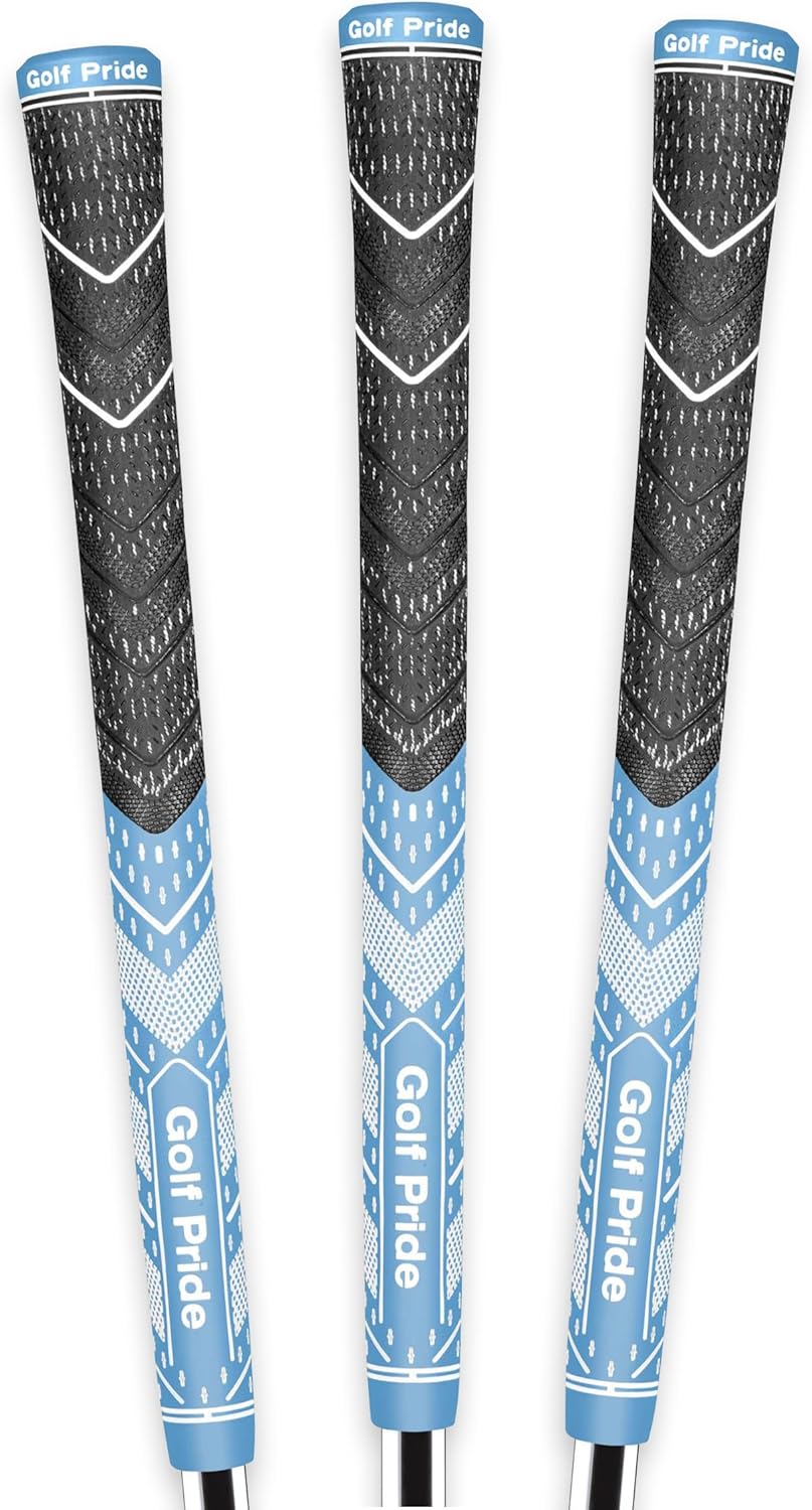 Golf Pride MCC Plus4 Golf Club Grip - All-Weather Hybrid Grip with Larger Lower Hand - Brushed Cotton Cord & Pebbled Texture - Light Blue/White
