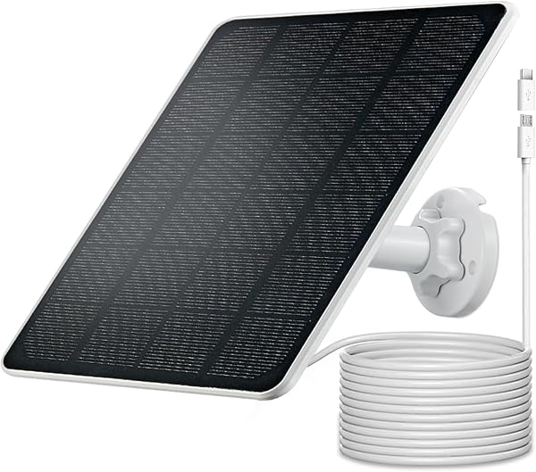 Solar Panel for Security Camera, 5W Solar Panel Charger for Camera Fast Charge, USB C and Micro USB Plug, 9.8ft Cable, W