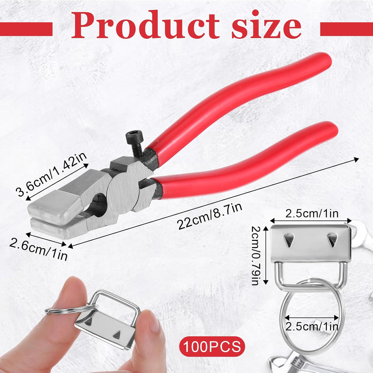 Keychain Hardware Set, 100Pcs Key Fob Hardware 1 Inch with Plier for Keychain And Wristlet Clamp Hardware Supplies