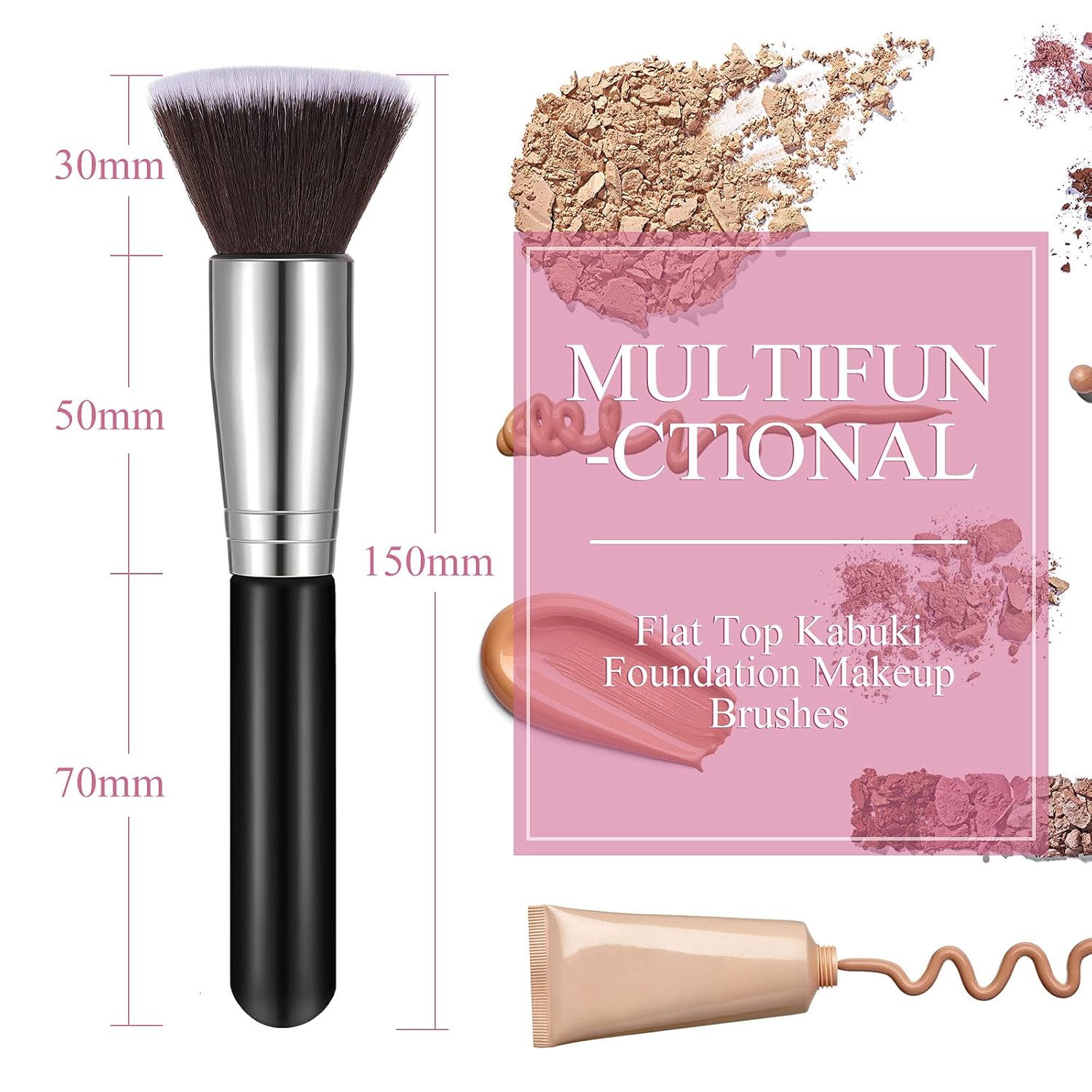 3 Pieces Flat Top Kabuki Foundation Brush Face Powder Brush Foundation Makeup Brush Synthetic Makeup Brush Face Base Brush for Blending Buffing Stippling, Liquid, Cream and Powder : Beauty & Personal Care