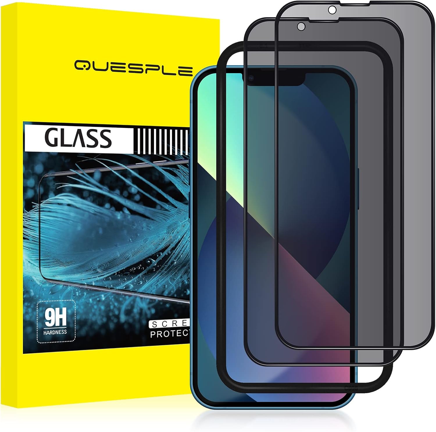 [2 Pack] QUESPLE Privacy Screen Protector for iPhone 14/13/ 13 Pro 6.1 inch, AntiSpy Tempered
