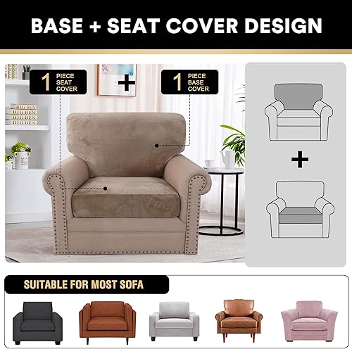 Miniatura 3 de PrinceDeco Funda de cojín de 2 piezas para asiento de sillón, 1 funda de asiento más 1 funda de respaldo con cusión, funda de terciopelo suave para