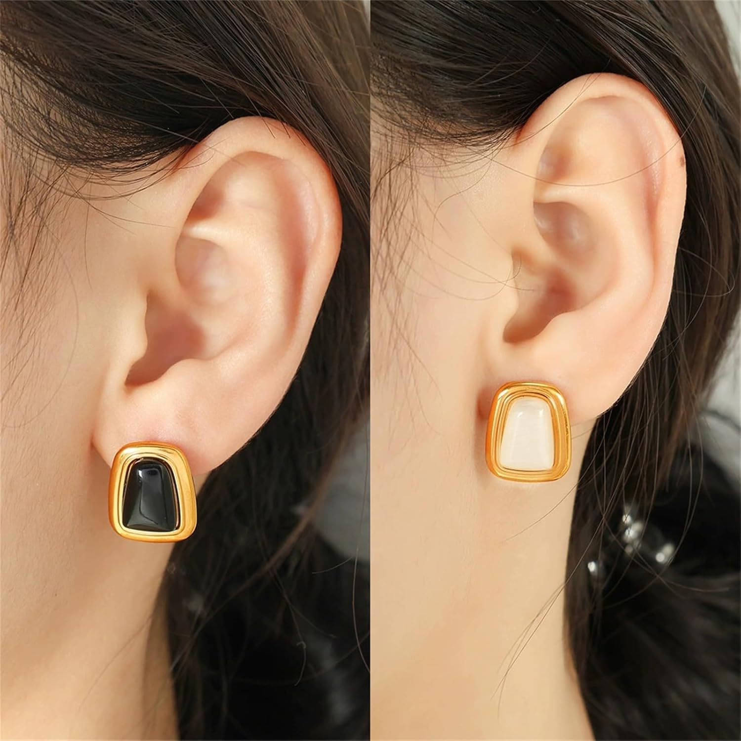 Chunky Gold Square Earrings for Women Boho Vintage Geometric Stone Earrings Big Square Earrings Stainless Steel Statement Geometric Stud Jewelry - Image 2