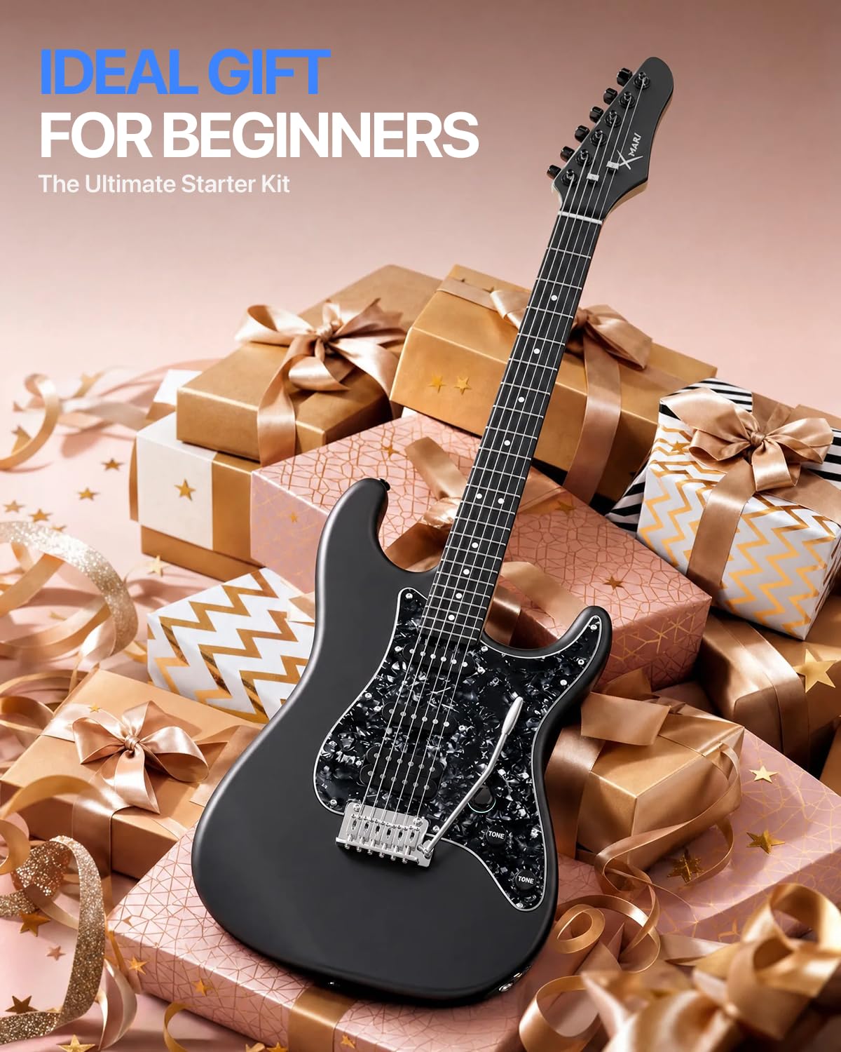 Enya XMARI Guitare électrique intelligente avec effets DSP intégrés, 4 préréglages, enregistrement USB-C OTG, sortie casque, micros en céramique personnalisés, corps en fibre de carbone, avec sac de