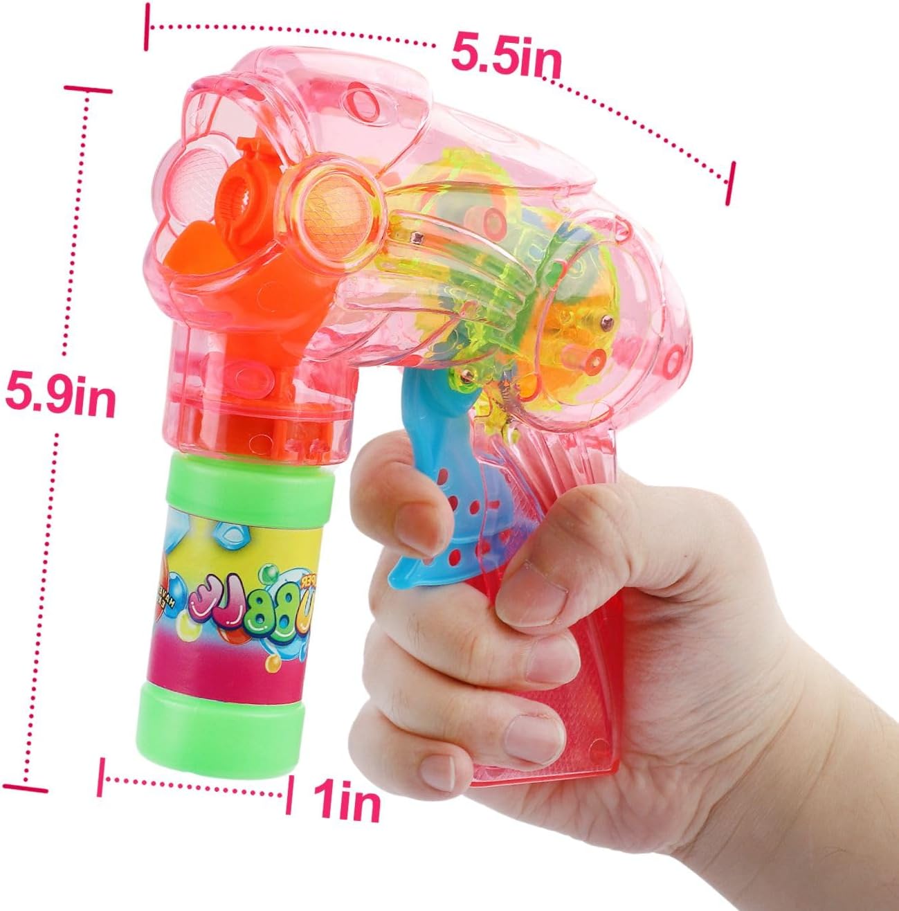 6 PCS Wind Up Bubble Guns for Kids, Light Up LED Bubble Shooters, Bubble Blowers with Bottle Solutions Included - Bulk Indoor Outdoor Toys Party Favors Gifts - No Batteries Required