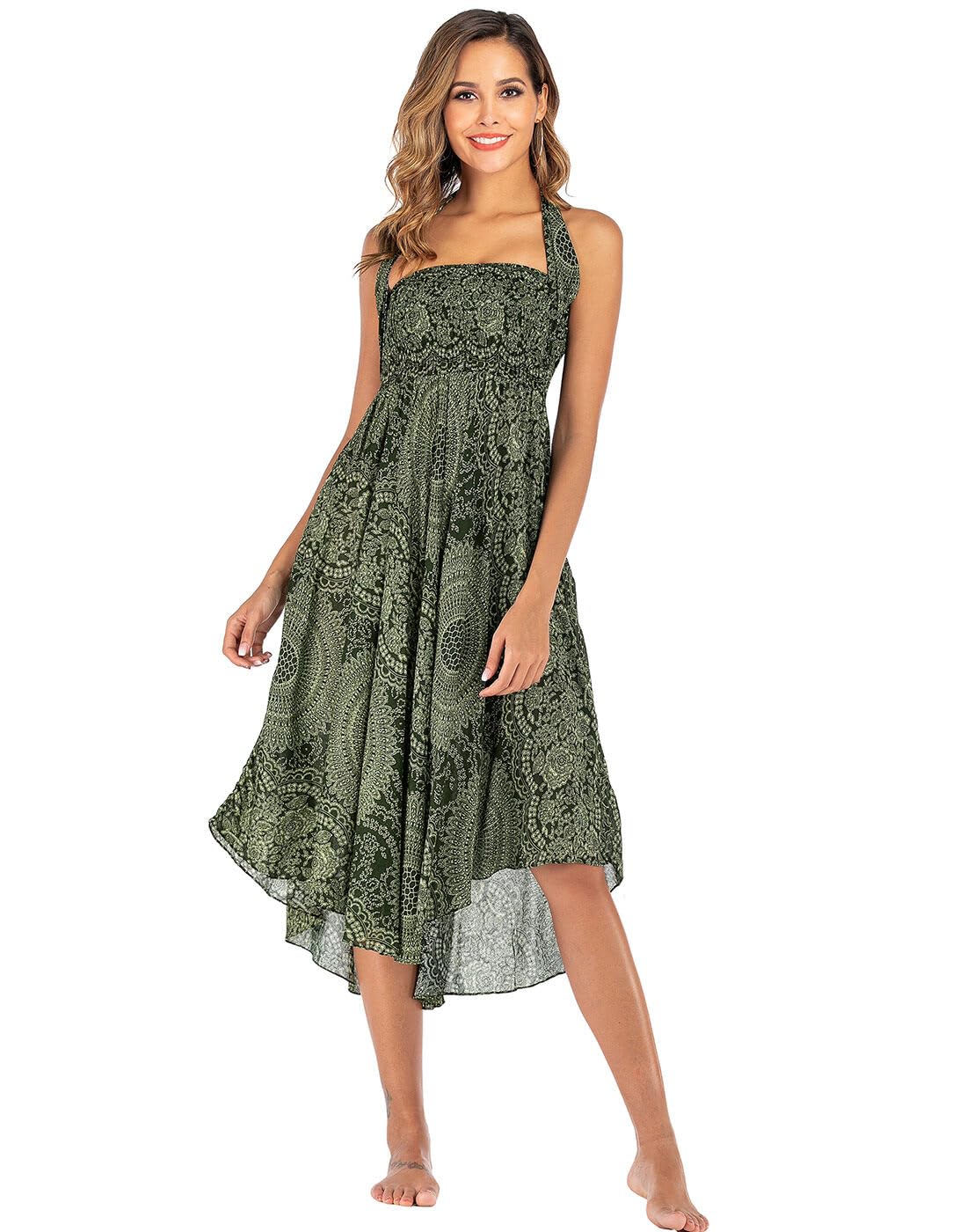 FEOYA Donna Gonna Lunga Elegante Abito a Vita Alta Estate Boemia Capestro Abito Spiaggia 2 in 1 Gonne da Mare
