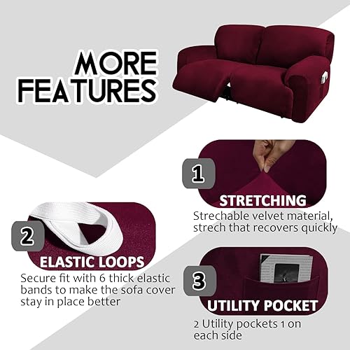 Miniatura 3 de ULTICOR Sofá reclinable extra ancho de 75 a 100 pulgadas, funda de sofá reclinable extra ancha para sofá biplaza reclinable, 6 piezas elásticas de