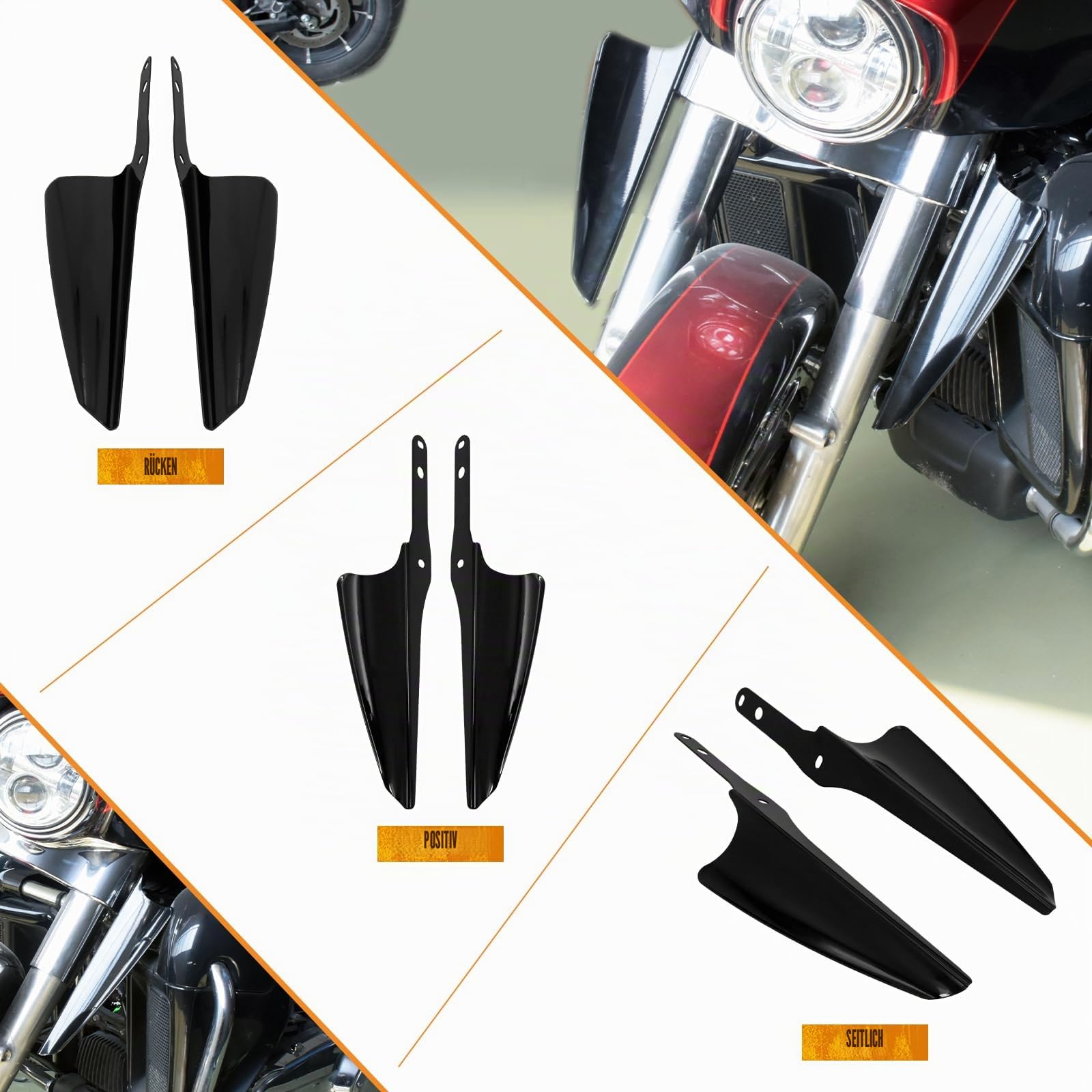 Motorrad Gabelhalterung Windabweiser passend für Harley Road King Street Glide Electra Glide FLHT FLHR FLHX 1995-2023 schwarz