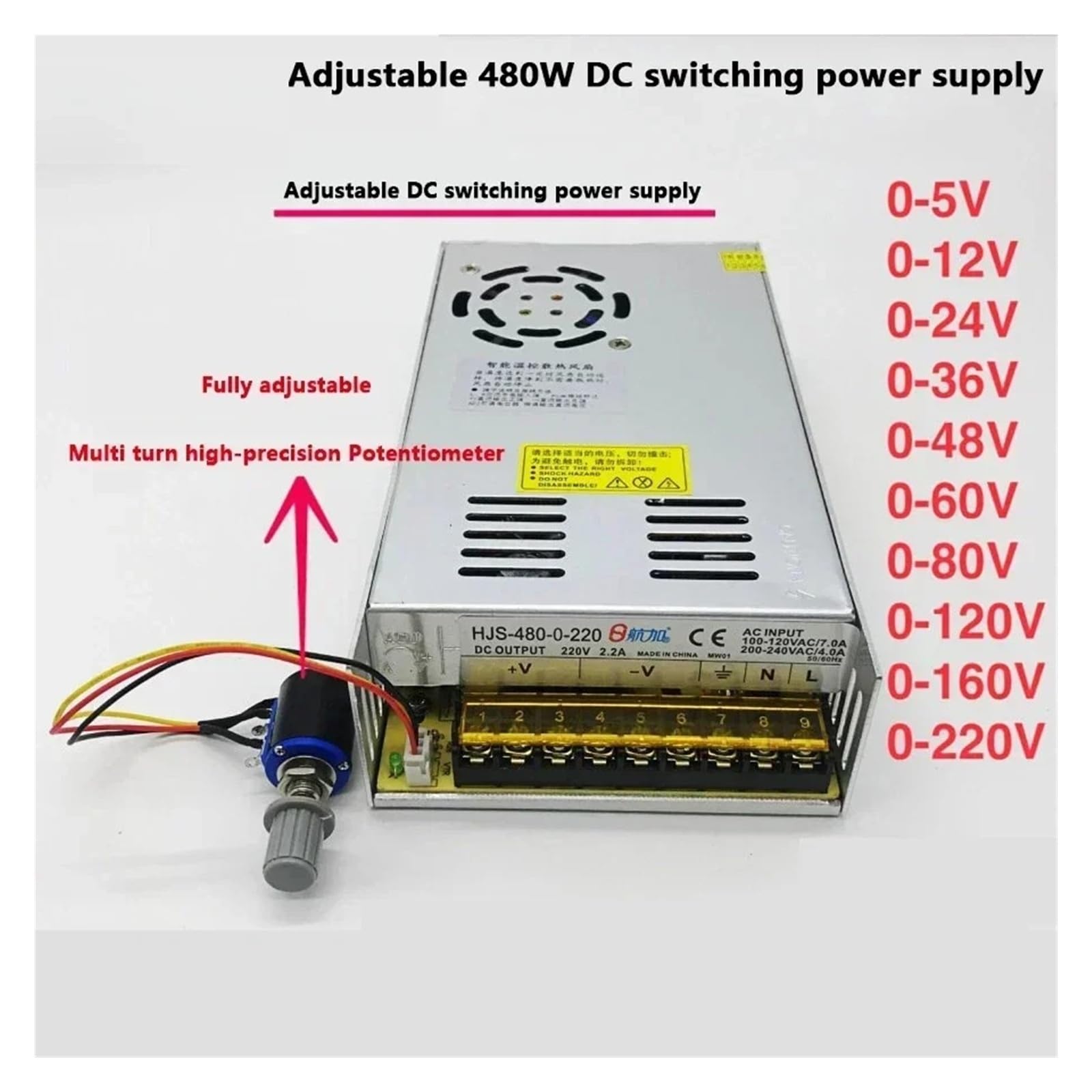 5V-220V AC-DC regulowany cyfrowy zasilacz impulsowy 300W-480W z transformatorem i zasilaczem sieciowym