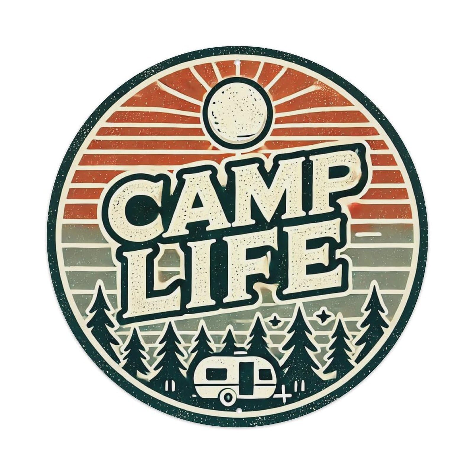 Camp Life Retro Sunset Design Tin Sign Metal Poster Vintage Metal Signs for Home Man Cave Bar Cafe Kitchen laundry room Wall Decorations 8x8 inches