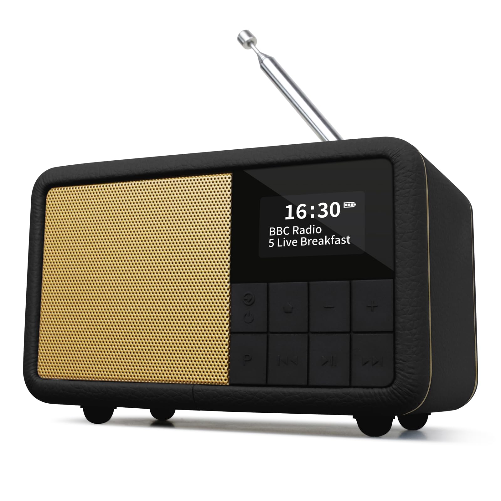 LEMEGA CR7 Mini Radio DAB+ Portatile Bluetooth 12h Autonomia FM IPX4 Impermeabile Custodia Legno Pelle Sveglia Sleep Timer 40