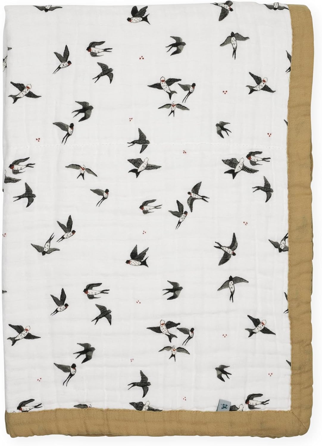 Little Unicorn 100% Certified Organic Newborn Receiving Quilt | Ultra- Soft, Multi-Layered Muslin Fabric | Gift for Newborns & on-The-go (Swallows)