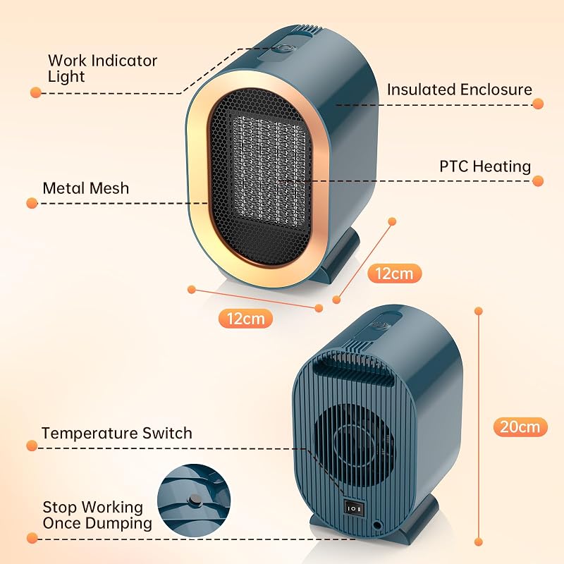 Tiptop Home Kerámia Hősugárzó 1200W - Gyors Fűtés, 2 Fokozat, Dönthető Védelem, Csendes Működés, Irodába, Hálószobába, Fürdőszobába, Fehér