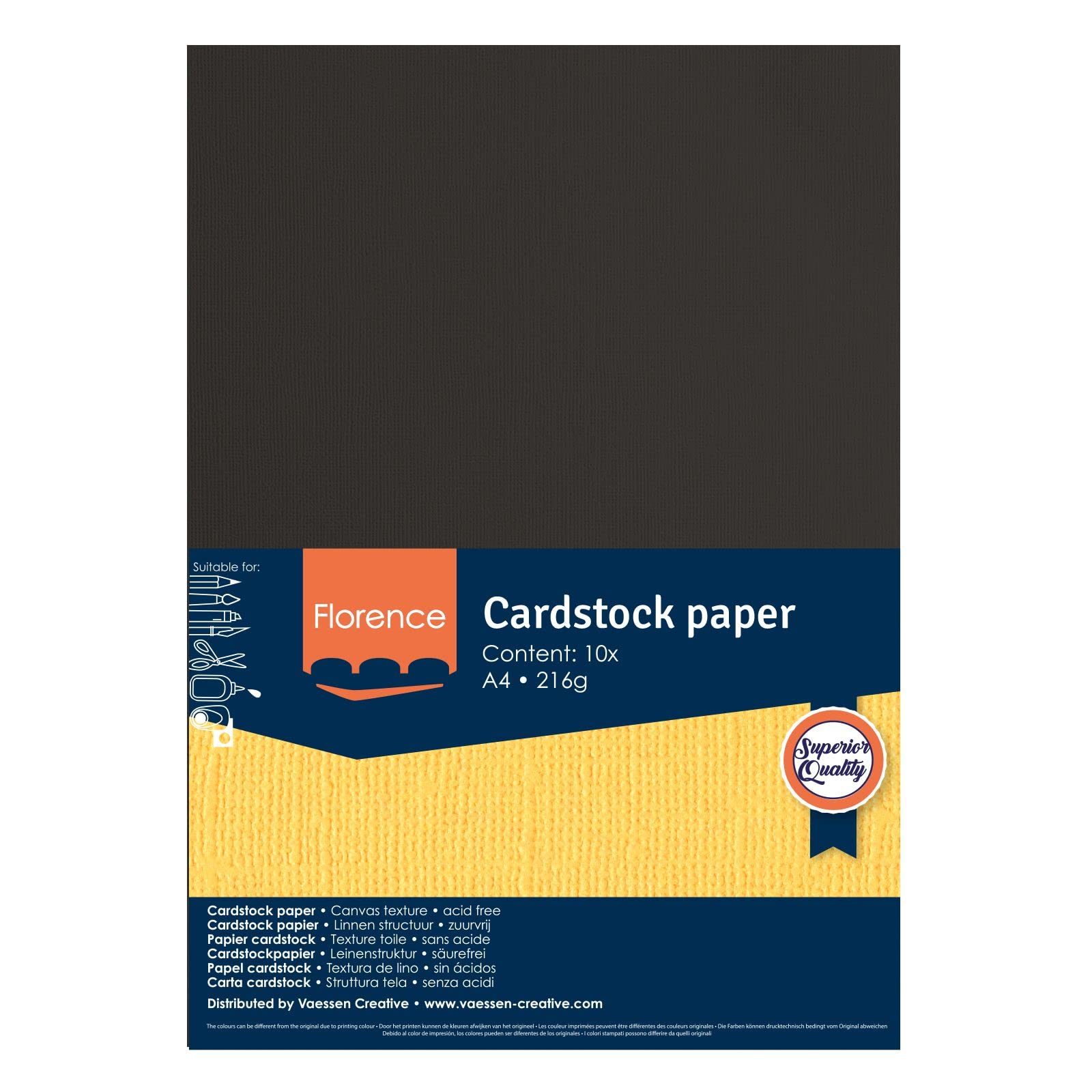 Florence Papier Cartonné Noir Rugueux - A4-10 feuilles - 216 g/m² - Papier pour Scrapbooking, Carterie, Perforation et Faire Part de Mariage