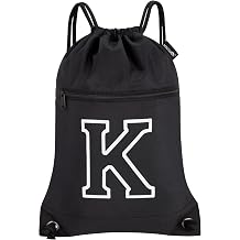 HOLYLUCK Drawstring Bags Initial Backpack Sackpack Cinch Bags for Sports, Gym, Travel, BeachBlack-K