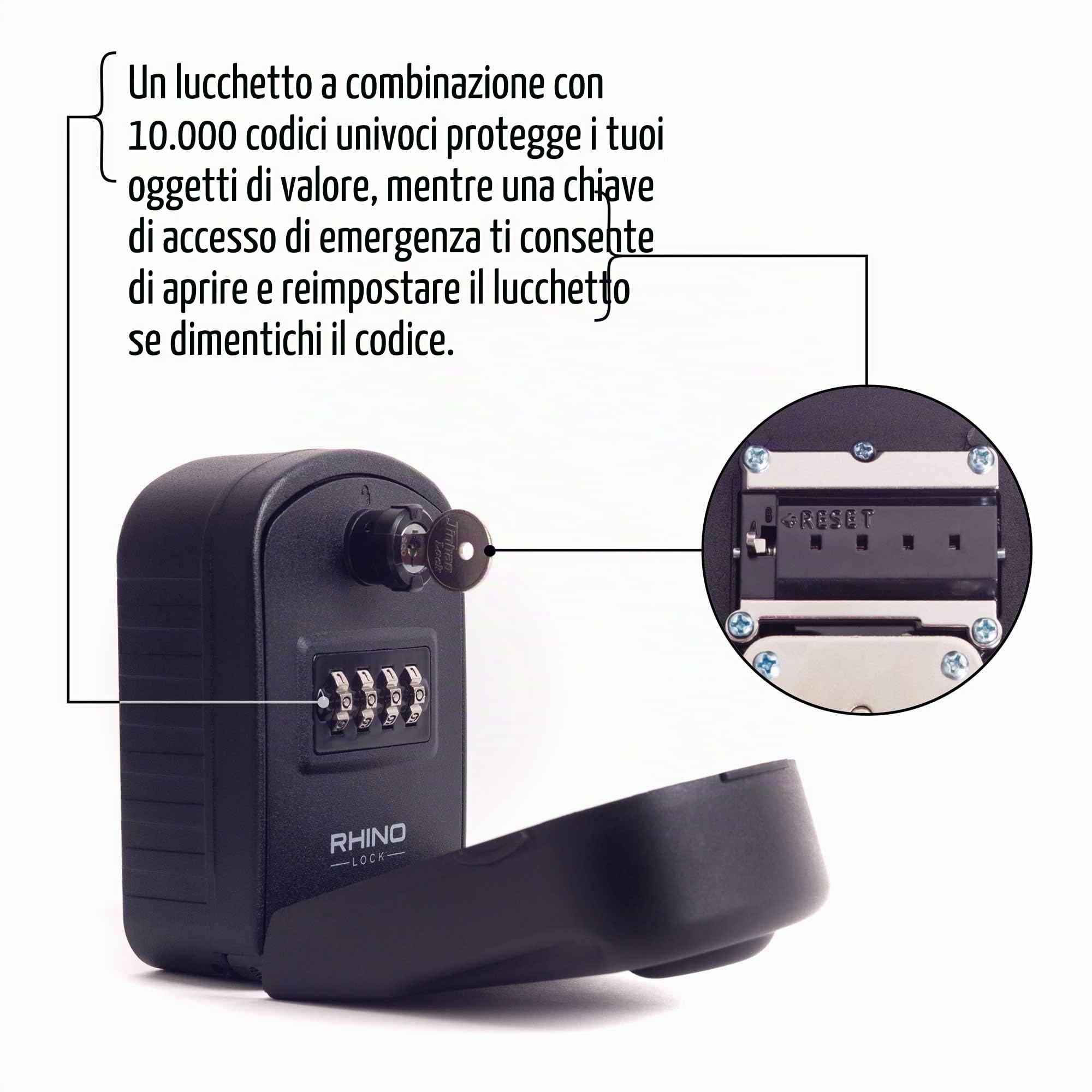 Cassaforte con chiave combinata da parete/Cassetta di sicurezza - Ampia memoria interna per chiavi con serratura a 4 cifre, accesso con chiave di emergenza e sistema di recupero codice brevettato