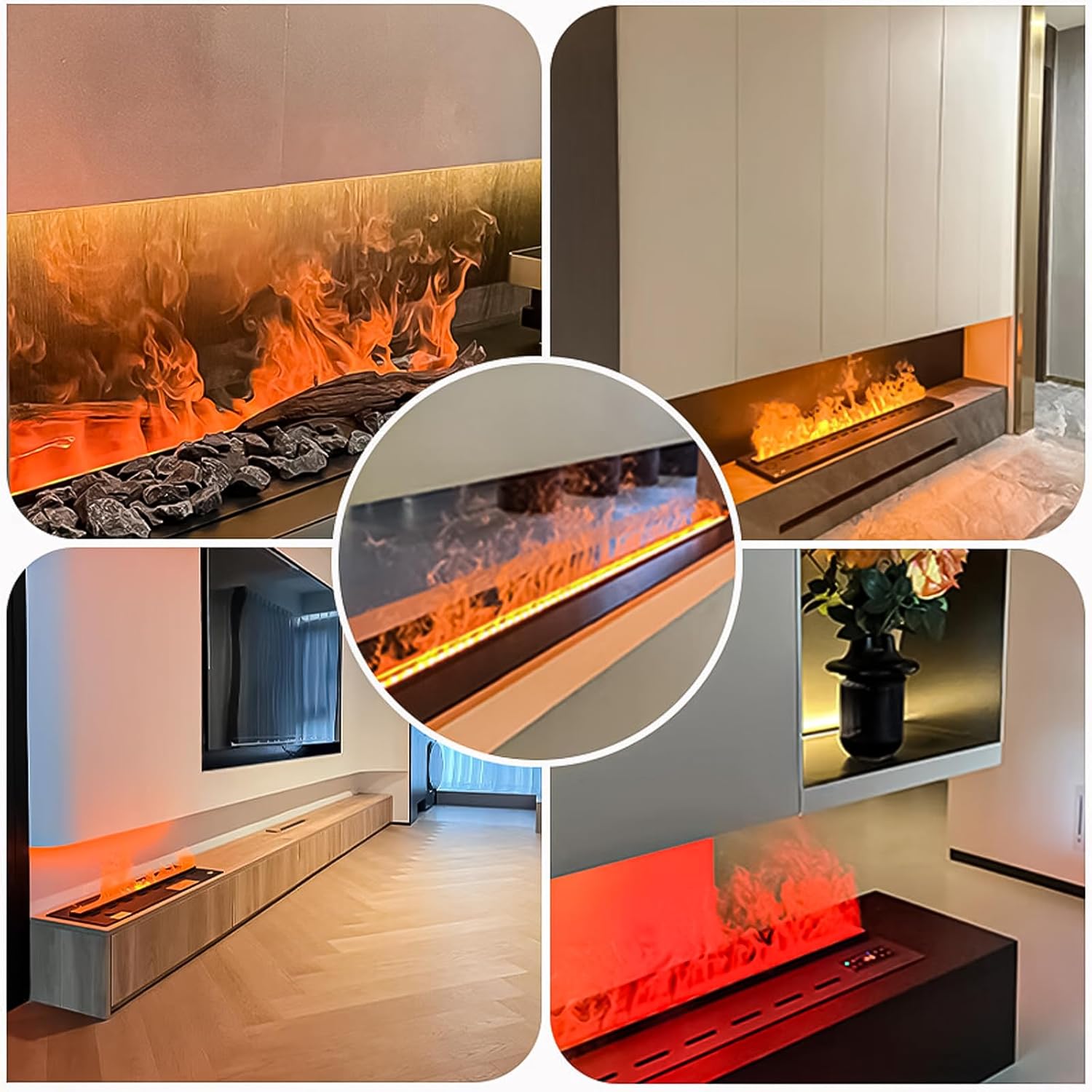 3D Electric Fireplace with Water Vapor Flame Technology - Realistic Multicolor Flickering Fire Effect, Auto-Fill & Safe Indoor Use - No Gas, No Smoke, Wall-Mounted Design Voice Control 100cm/ 39.3"