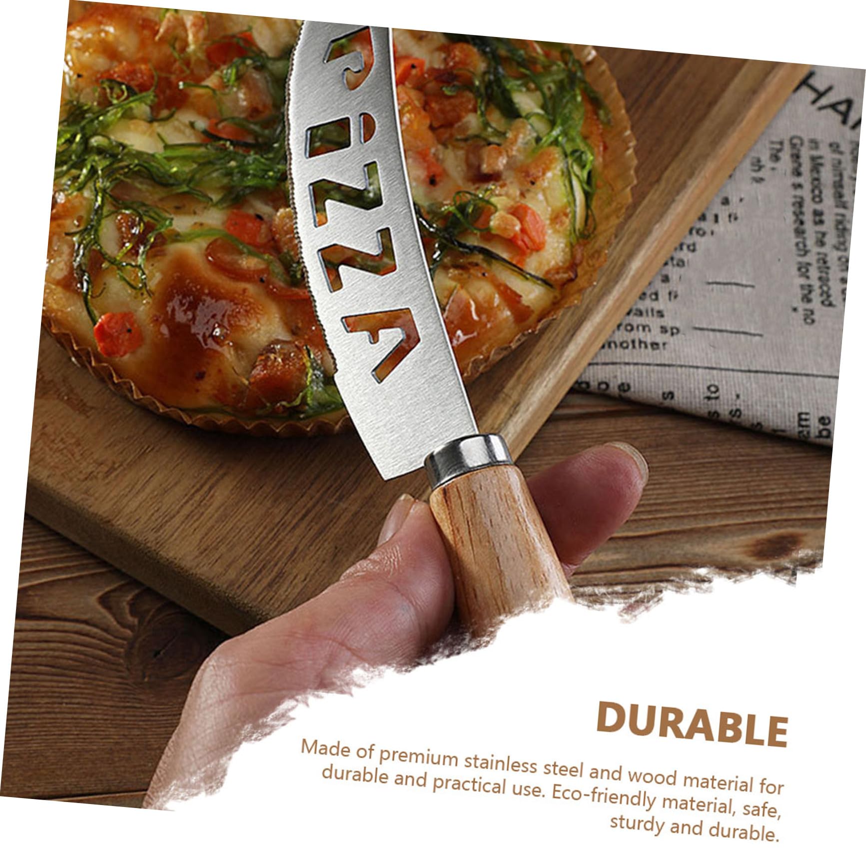 Cortador de Pizza y Rodillo de Acero Inoxidable 2 Piezas Mango de Madera, Rueda Giratoria Segura, Práctico para Hogar y Restaurante, Herramienta para Hornear Pizzas y Pasteles