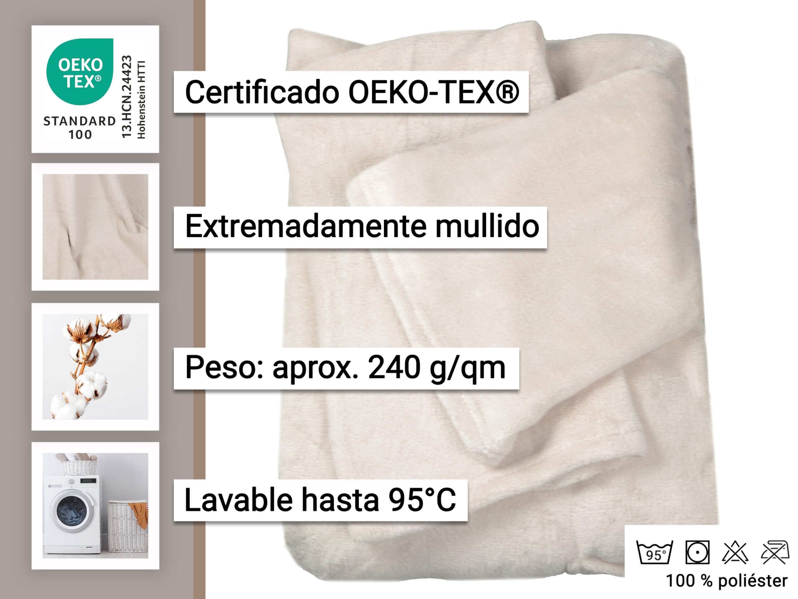 ZOLLNER Manta con Mangas: Manta para sofá Muy acogedora y cálida, Color Beige, 170 x 200 cm, con Bolsillos, Lavable a 95 °C, Calidad hotelera, certificación Oeko Tex®