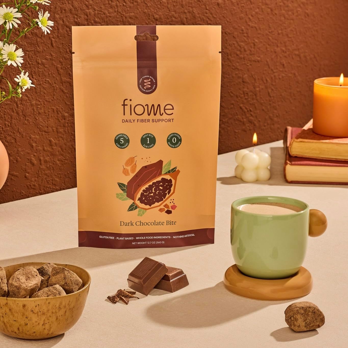 Fiome Fiber Bites - 5g Daily Fiber Supplement - Supports Regularity, Digestion and Gut Health - All Natural Ingredients, 30 Servings, Dark Chocolate Flavor
