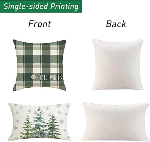 Miniatura 2 de Juego de 2 fundas de almohada de Navidad, árboles de Navidad, copos de nieve, búfalo, cuadros de 12 x 20 pulgadas y 18 x 18 pulgadas, fundas de