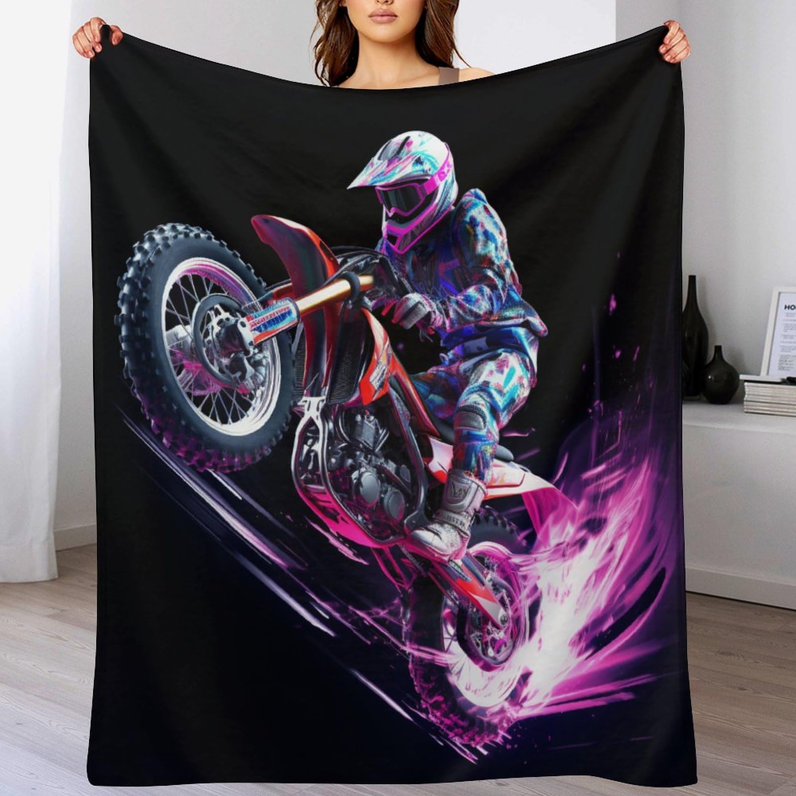 Couverture canapé moto en flanelle douce et chaude de 140x180cm pour décorer le salon