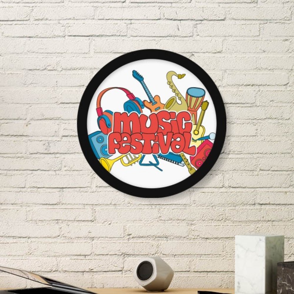 Guitare et musique en peinture sur cadre photo rond noir, le cadeau idéal pour musicien
