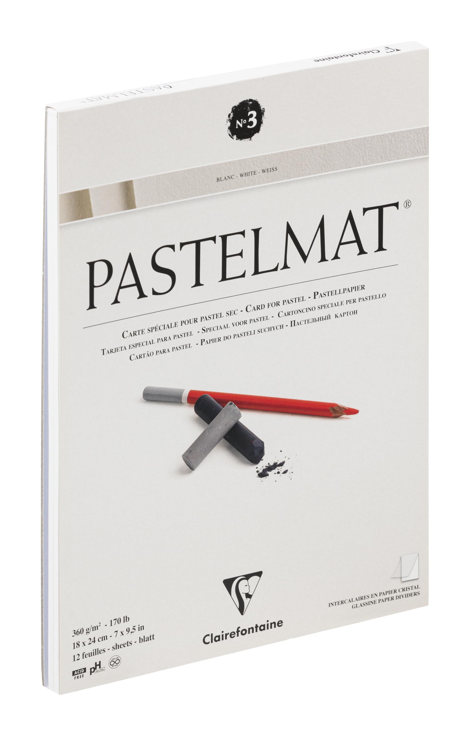 Clairefontaine Pastelmat Pad - White 360g 18x24cm 12 sheets