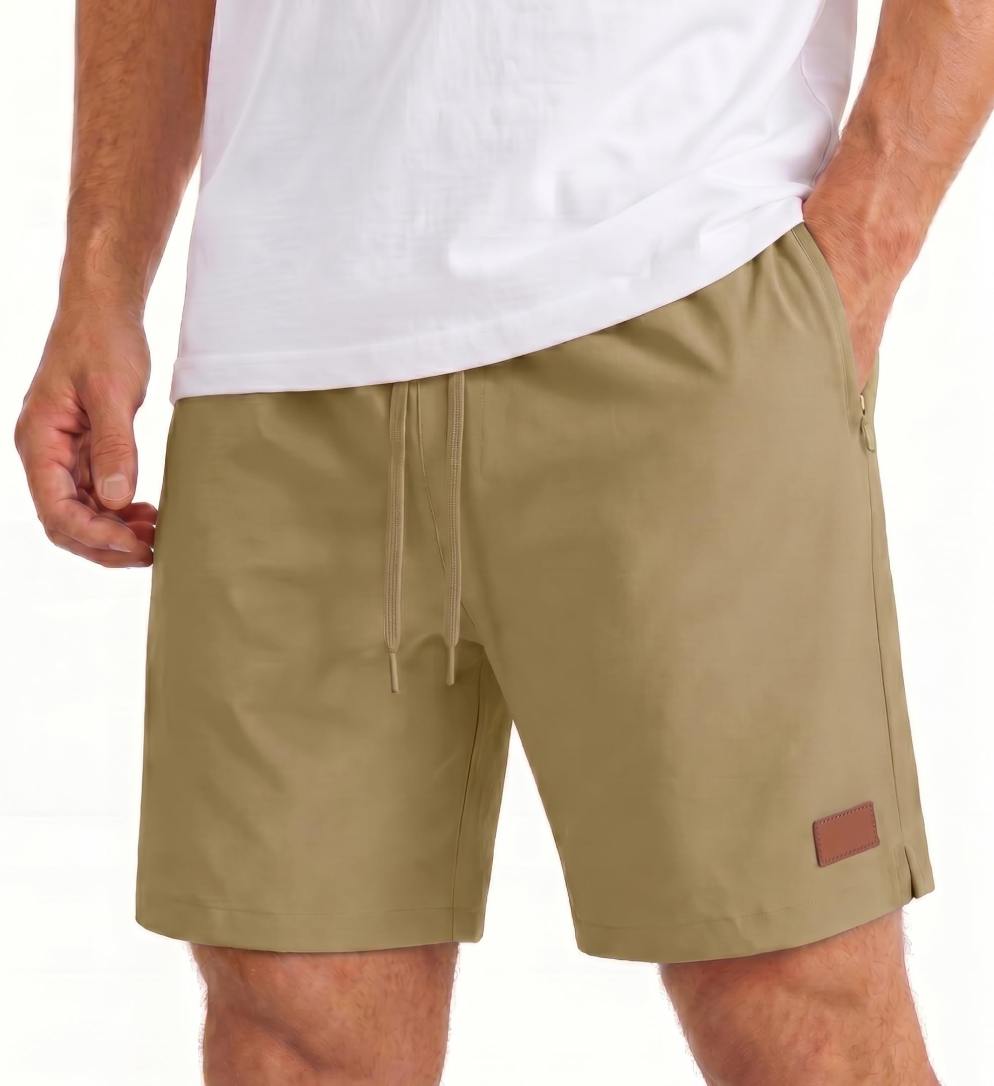 TACVASEN Cargo Shorts for Men Stretch Waist Work Casual Dress Travel Outdoor Light Stretch Breathable Running Comfortable Athletic Short Khaki M
