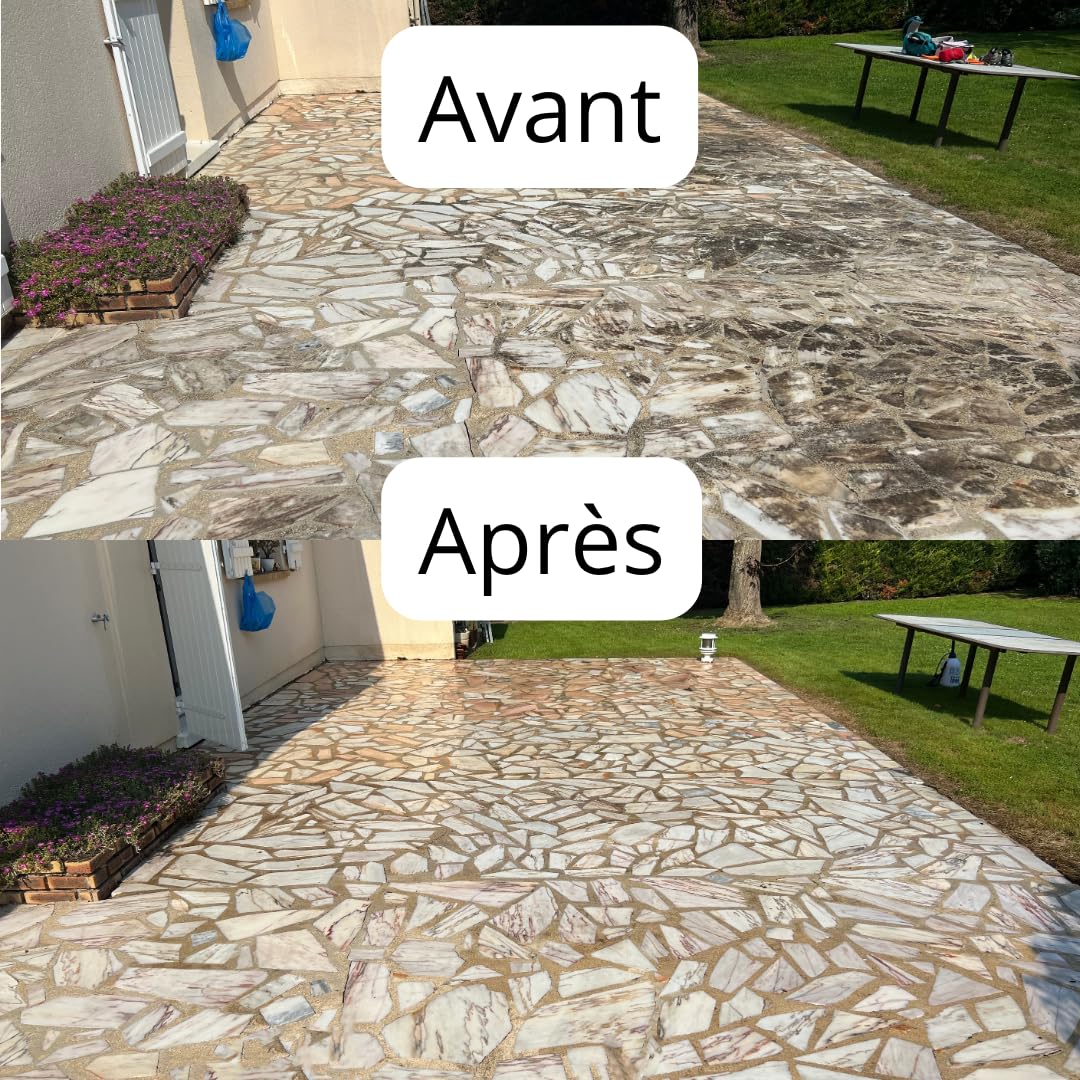 Nettoyant terrasse en pierre, en béton, en carrelage. Dégraisse - rénove les sols encrassés par la pollution et élimine les tâches vertes et noires - agit en 40minutes - FastiSol