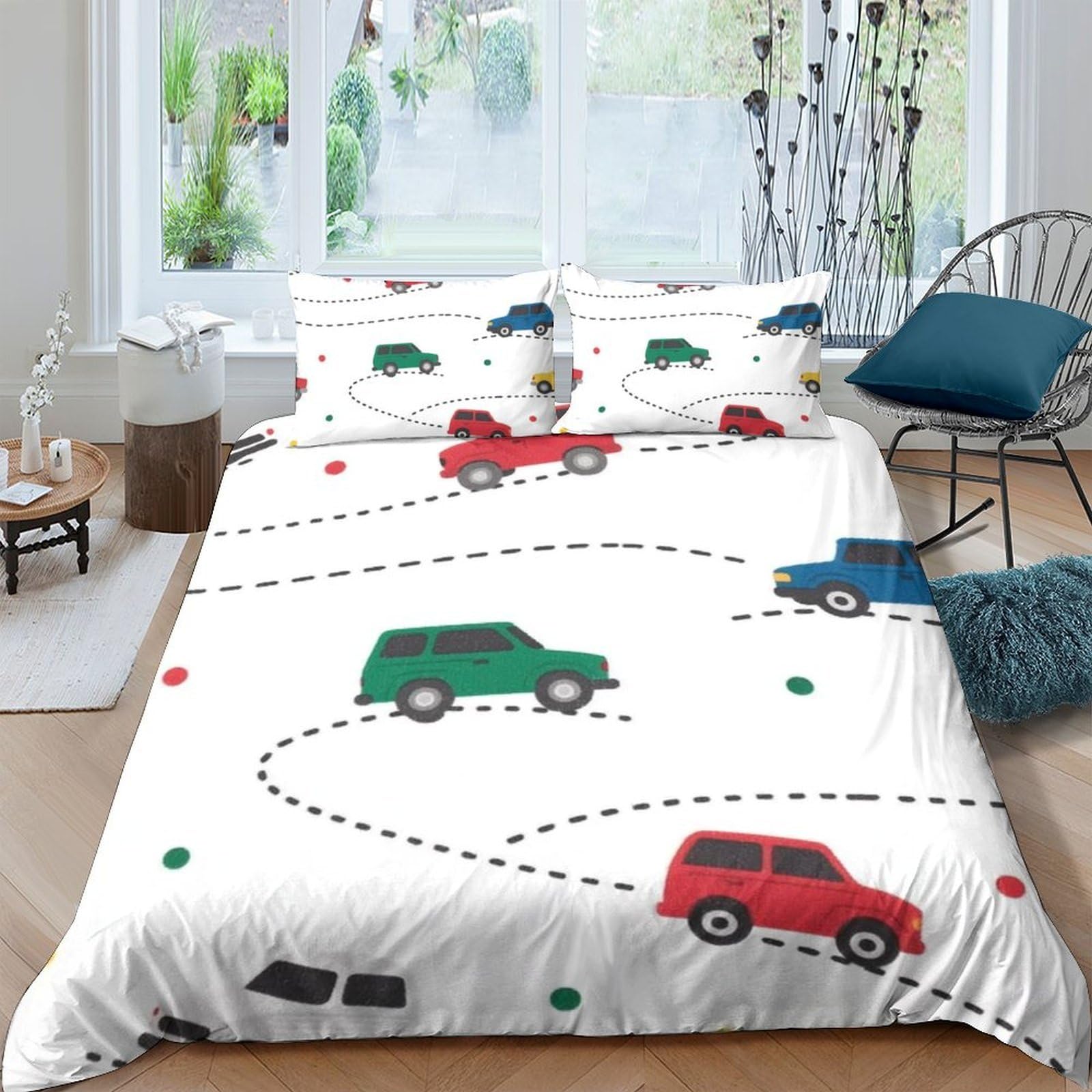 Ctjqhvkz Style-9 3D Printed Cartoon Car Fitted Sheet Microfiber Soft Colorful Vehicle Bed Cover For Bedroom Dorm Mattress Decor Single（135X200cm）