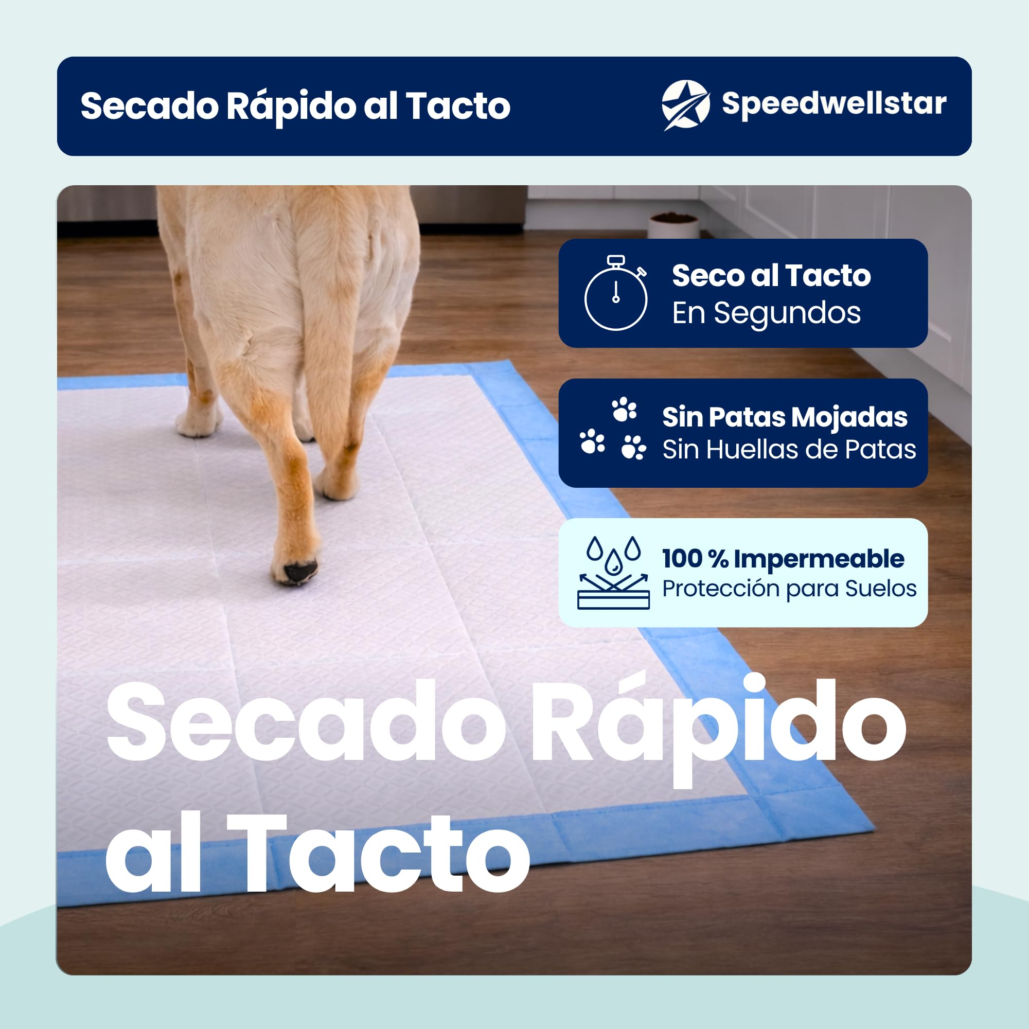 Empapadores Extra Grandes para Cachorros y Perros 150 x 80 cm 2300 ml Impermeables, de Secado Rápido y Antideslizantes, Alfombrillas Higiénicas para Perros y Mascotas Paquete de 120 de Speedwellstar