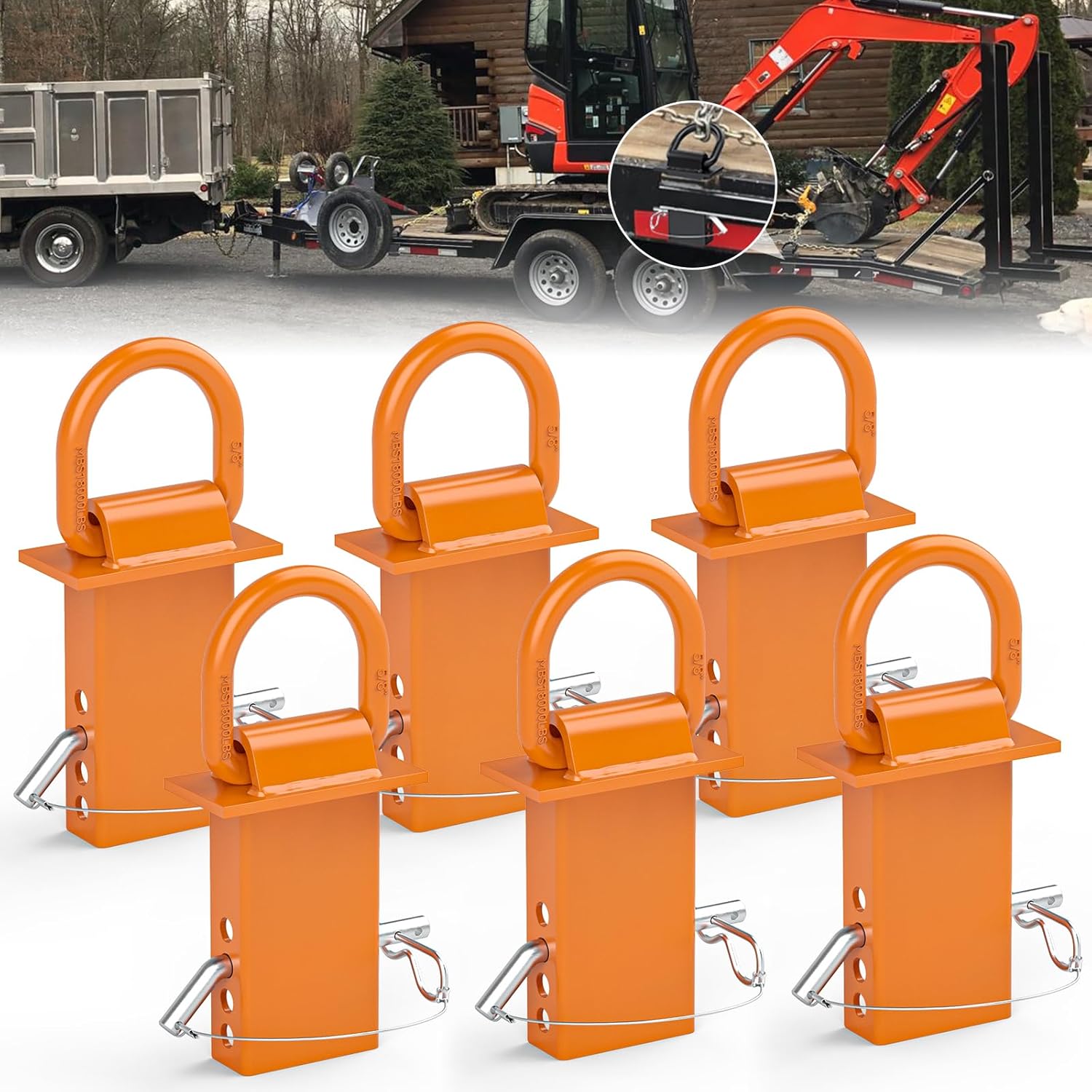 Stake Pocket Tie Down D Rings 6 PCS, Heavy Duty 5/8” Stake Pocket Tie Down Anchor for for Flatbed Cargo Trucks and Trailers, Adjustable Utility Trailer D Rings with Anti-Loss Pin, 18000 LBS Capacity